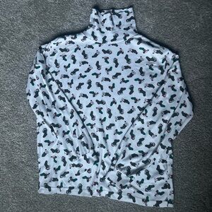 Holiday Time Woman’s L Turtleneck Long Sleeve - White and Green Stocking Design